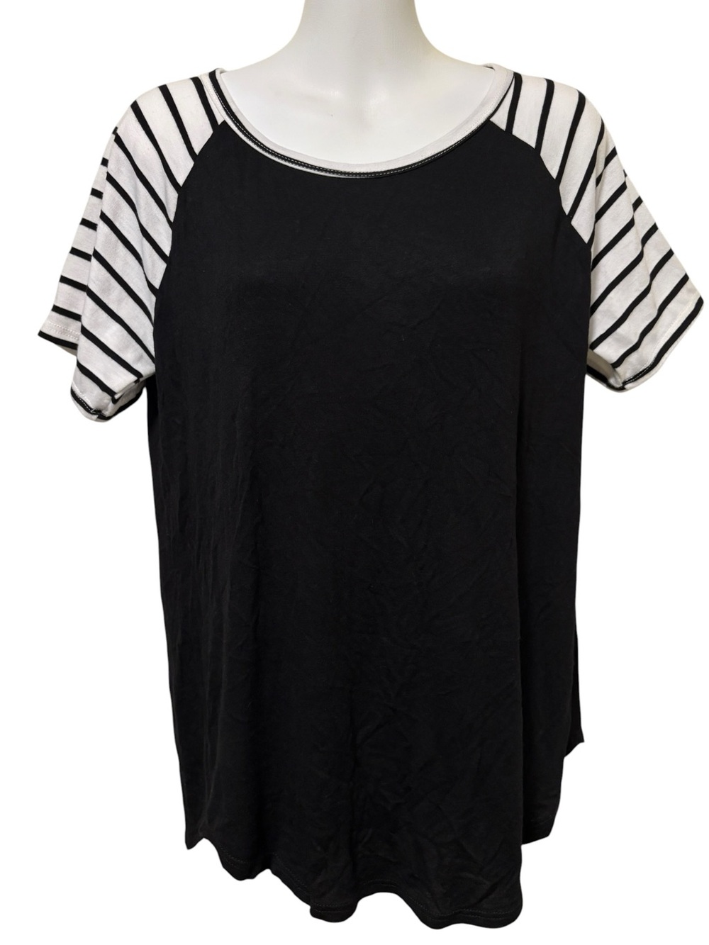 Bibi Black Tee with Black White Striped Sleeves